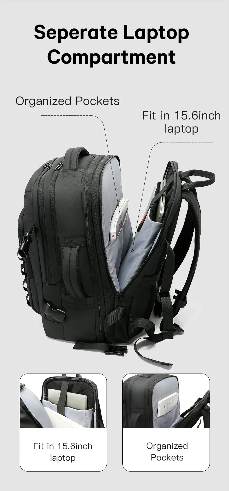 Bange i-Braydenz Water Resistant Hidden Compart Big Capacity Multi Compartment Expandable Travel Laptop Backpack (15.6")