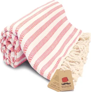 Bazaar Anatolia Turkish Beach Towel 100% Cotton Bath Towels Oversized Quick Dry Boho Farmhouse Decor Sheets Bathroom Towels Sand Free Camping Blanket 71x39 inches - Arpa Coral