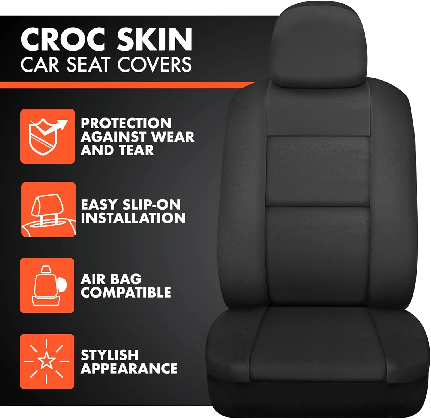 BDk Faux Leather Car Seat Cover Full Set - Front & Rear Split Bench Black Seat Covers For SUV & Truck Seat Covers, Airbag Compatible - Interior Protective Seat Covers for Car Seats & Car Accessories