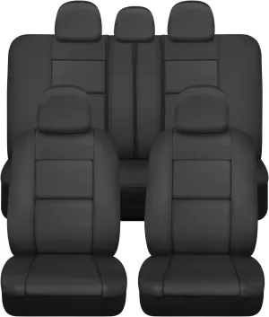 BDk Faux Leather Car Seat Cover Full Set - Front & Rear Split Bench Black Seat Covers For SUV & Truck Seat Covers, Airbag Compatible - Interior Protective Seat Covers for Car Seats & Car Accessories