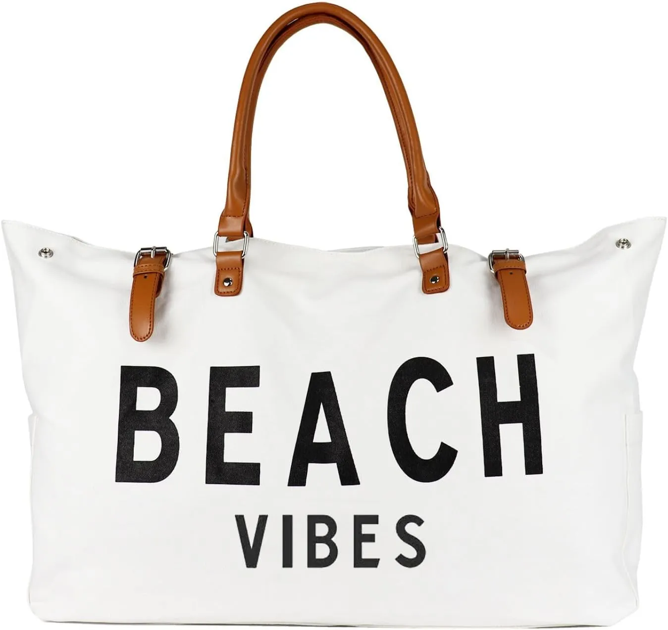 Beach Bag with Vegan Leather Handle, Extra Large Beach Bag for Women Waterproof Sandproof, White