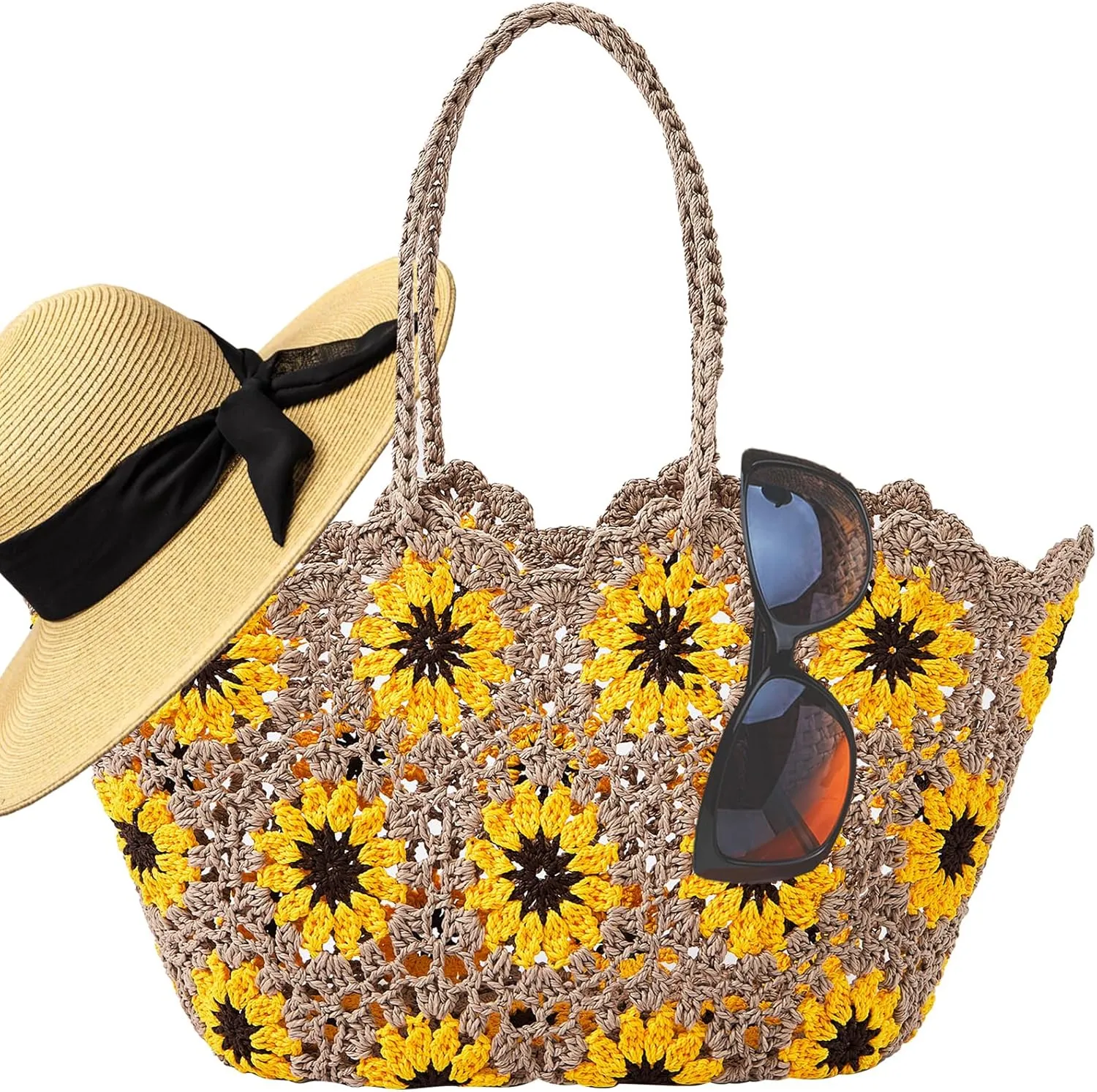 Beach Bags for Women Straw Tote Bag Floral Straw Bag Beach Straw Bag Large Tote Handbag Summer Beach Bag