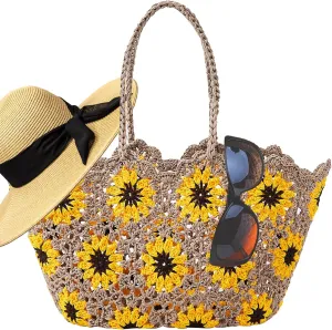 Beach Bags for Women Straw Tote Bag Floral Straw Bag Beach Straw Bag Large Tote Handbag Summer Beach Bag