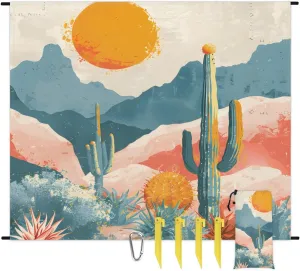 Beach Blanket, Cactus Sandproof Beach Mat, Waterproof Quick Drying Sand Free Mat with 4 x Ground Spikes for Outdoor Travel Camping Hiking, Hot South Desert Plant Cacti Pattern 68 x 59 in