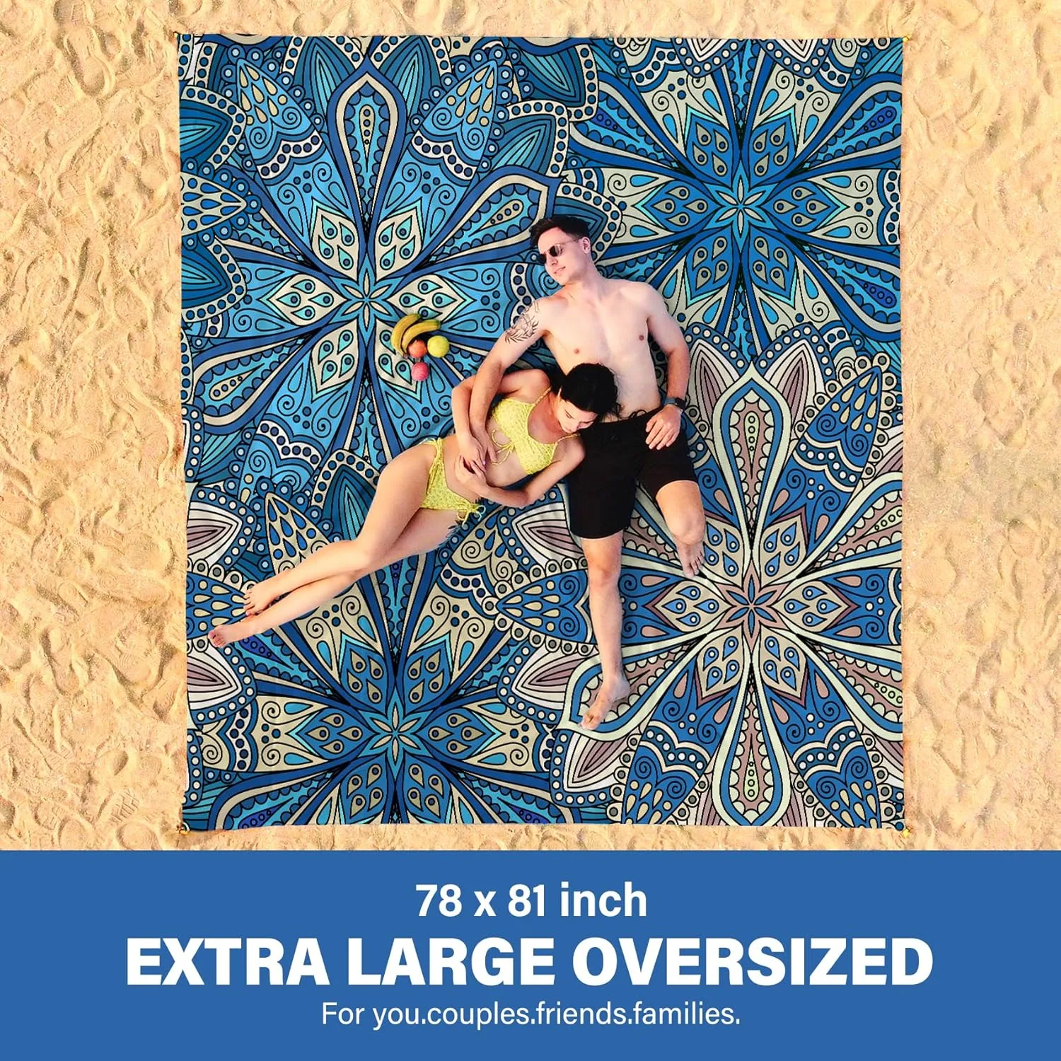 Beach Blanket Oversized Extra Large 78" X 81",Waterproof Sandproof Beach Blanket 1-7 Adults Lightweight Durable for Travel Camping Hiking Picnic