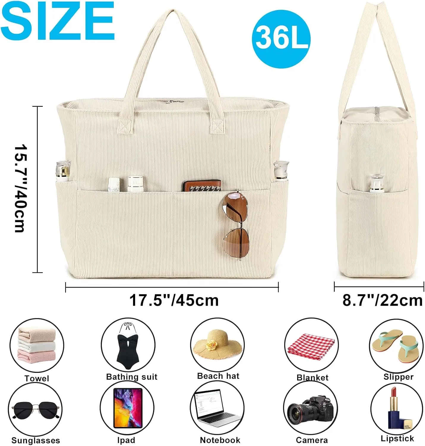 Beach Pool Bags Tote for Women Ladies Large Gym Tote Carry On Bag With Wet Compartment for Weekender Travel Waterproof