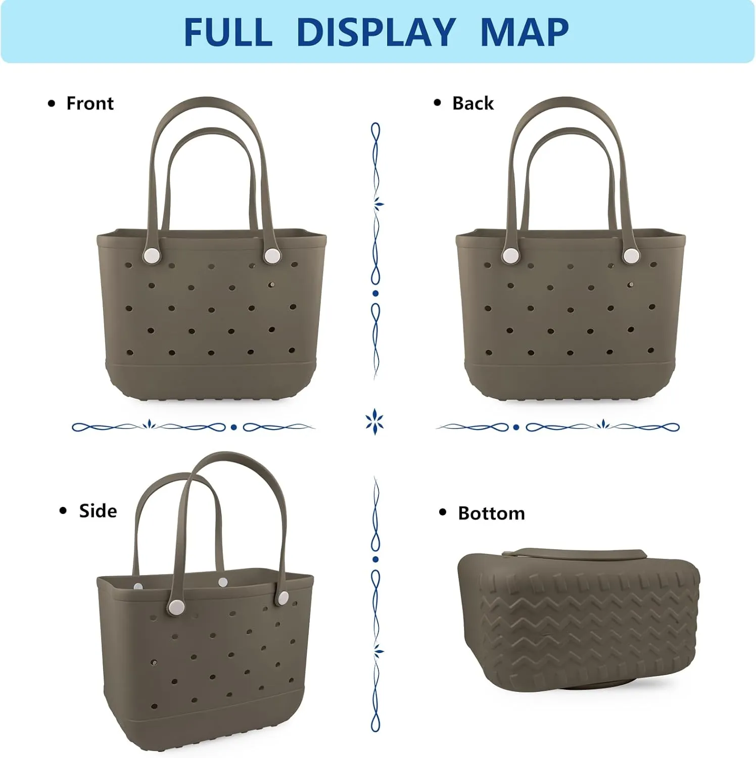 Beach Rubber Bag Tote Bag,Extra Large Waterproof Travel Women Handbag with Charms for Sports Beach Groceries Pool