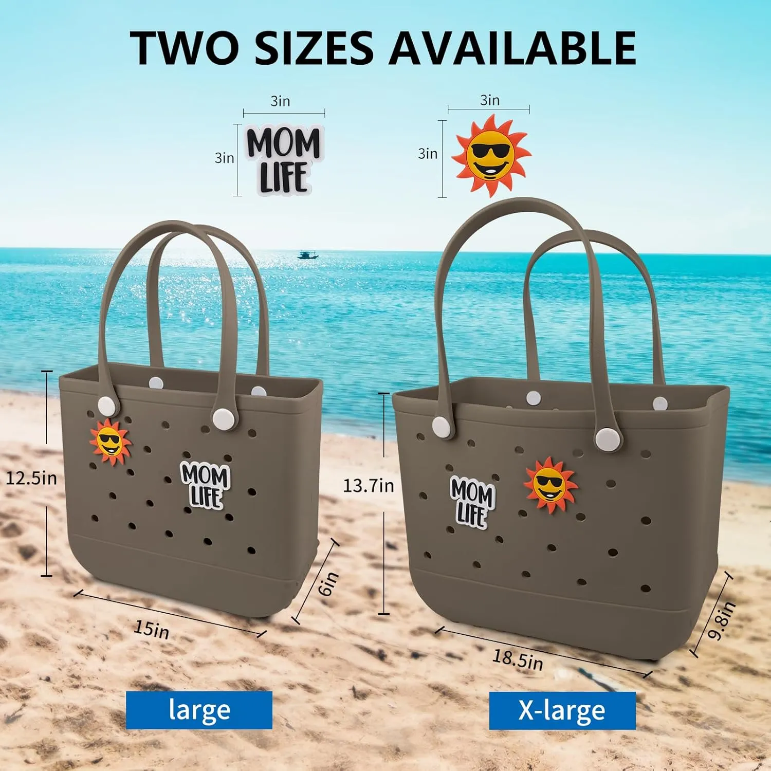 Beach Rubber Bag Tote Bag,Extra Large Waterproof Travel Women Handbag with Charms for Sports Beach Groceries Pool