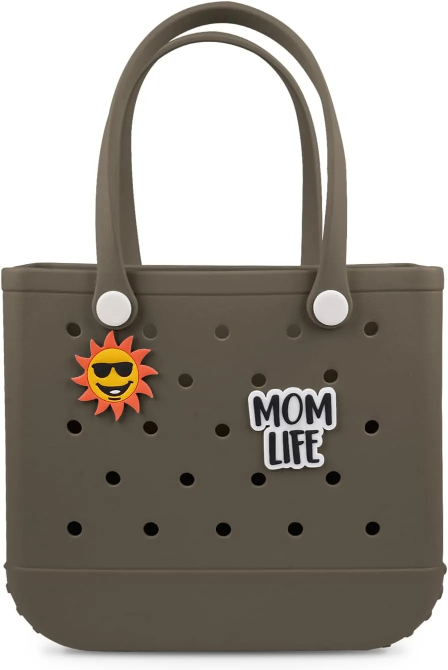 Beach Rubber Bag Tote Bag,Extra Large Waterproof Travel Women Handbag with Charms for Sports Beach Groceries Pool