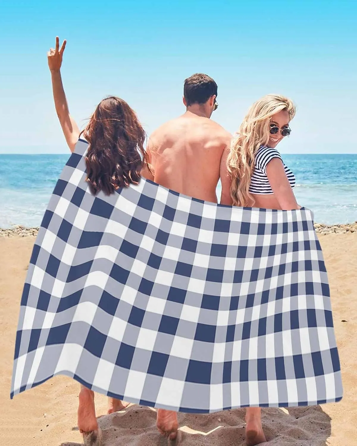 Beach Towel Blue White Buffalo Plaid Bath Pool Towels Farmhouse Check Sand Free Blanket Quick Dry Lightweight Travel Blankets for Adults Gifts 30x60in