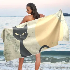 Beach Towel Cat Moon Black Print Oversized Sand Free Quick Dry Lightweight with Storage Bag for Women Men 31X71 in