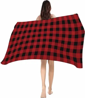 Beach Towel Christmas Buffalo Plaid Check Bath Pool Towels Red Black Sand Free Blanket Quick Dry Lightweight Travel Blankets for Adults Gifts 30x60in
