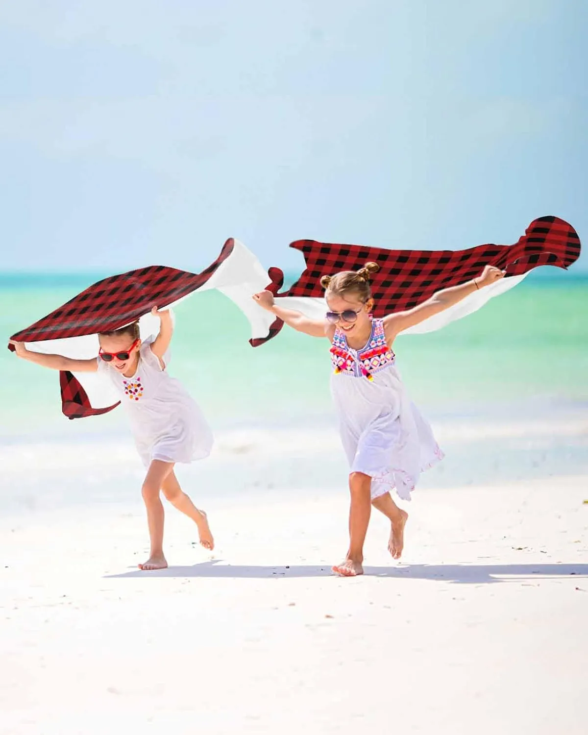 Beach Towel Christmas Buffalo Plaid Check Bath Pool Towels Red Black Sand Free Blanket Quick Dry Lightweight Travel Blankets for Adults Gifts 30x60in