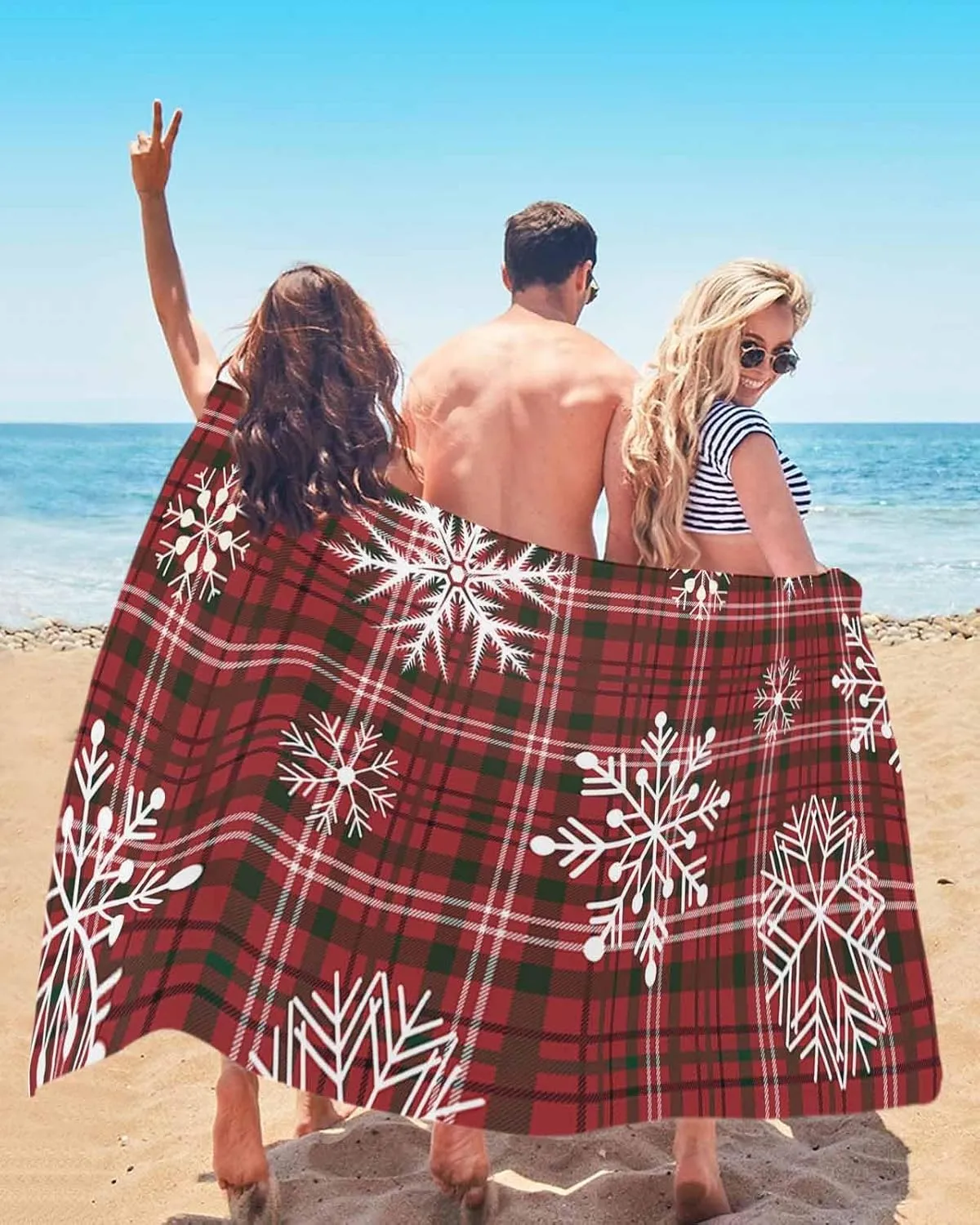 Beach Towel Christmas Snowflake Plaid Bath Pool Towels Buffalo Check Red Geometric Sand Free Blanket Quick Dry Lightweight Travel Blankets for Adults Gifts 35x70in
