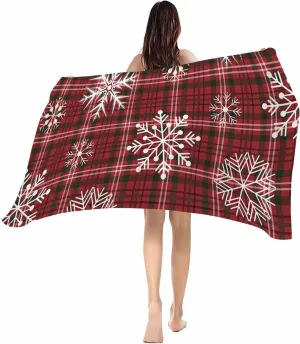 Beach Towel Christmas Snowflake Plaid Bath Pool Towels Buffalo Check Red Geometric Sand Free Blanket Quick Dry Lightweight Travel Blankets for Adults Gifts 35x70in