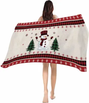 Beach Towel Christmas Tree Snowman Bath Pool Towels Buffalo Check Plaid Red Sand Free Blanket Quick Dry Lightweight Travel Blankets for Adults Gifts 35x70in