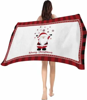 Beach Towel Merry Christmas Gnome Bath Pool Towels Buffalo Check Sand Free Blanket Quick Dry Lightweight Travel Blankets for Adults Gifts 31x62in