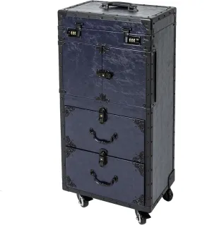 Beauty Salon Luggage With Metal Universal Wheel, Makeup Rolling Train Case, 32 In-Retro Travel Organizer Tool Box with Combination Locks for Stylist, Beauty, Makeup Artist (Blue)