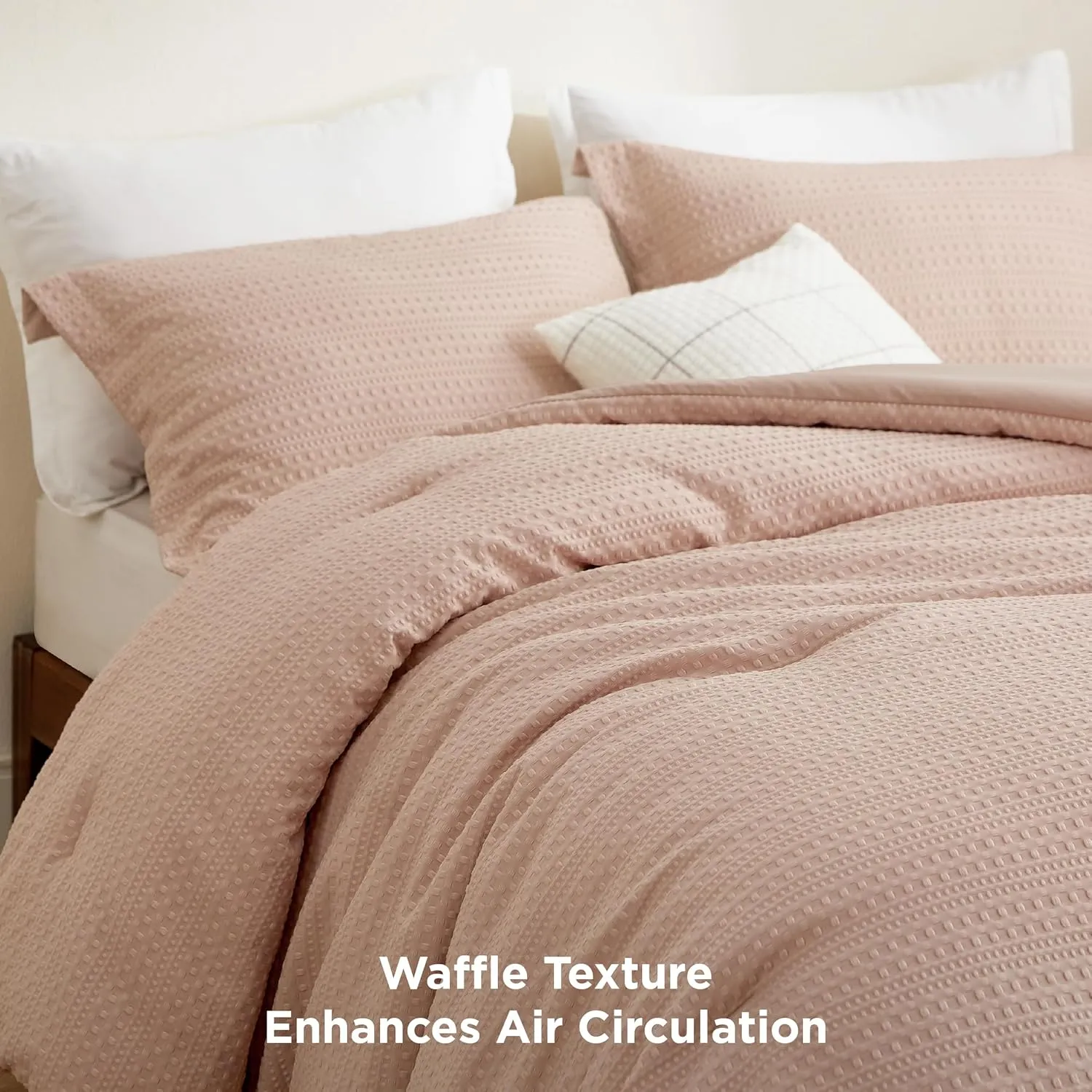 Bedsure Waffle Comforter Set Queen, Soft and Breathable Dusty Pink Bedding Comforter Set, 3 Pieces, 1 Waffle Weave Comforter (90"x90") and 2 Pillow Shams (20"x26" 2")