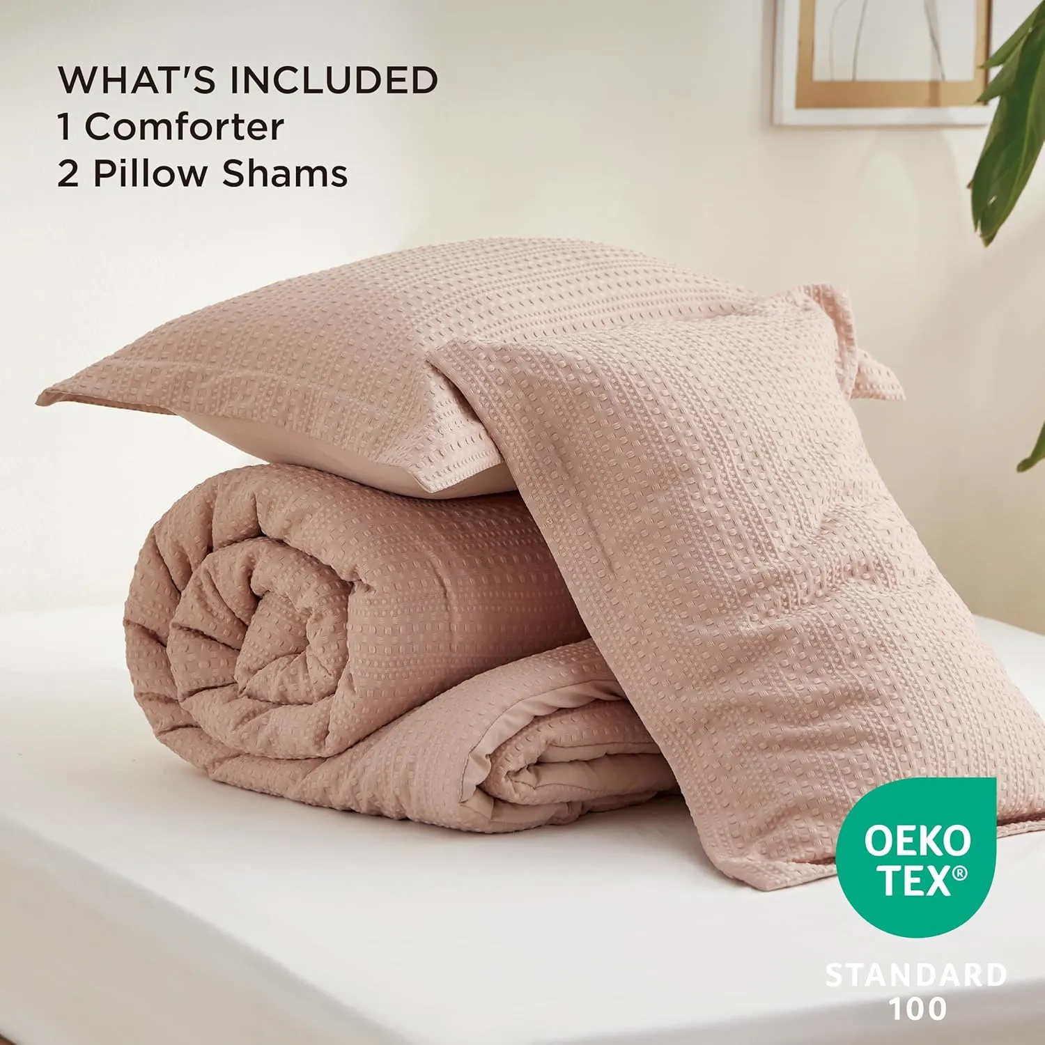 Bedsure Waffle Comforter Set Queen, Soft and Breathable Dusty Pink Bedding Comforter Set, 3 Pieces, 1 Waffle Weave Comforter (90"x90") and 2 Pillow Shams (20"x26" 2")