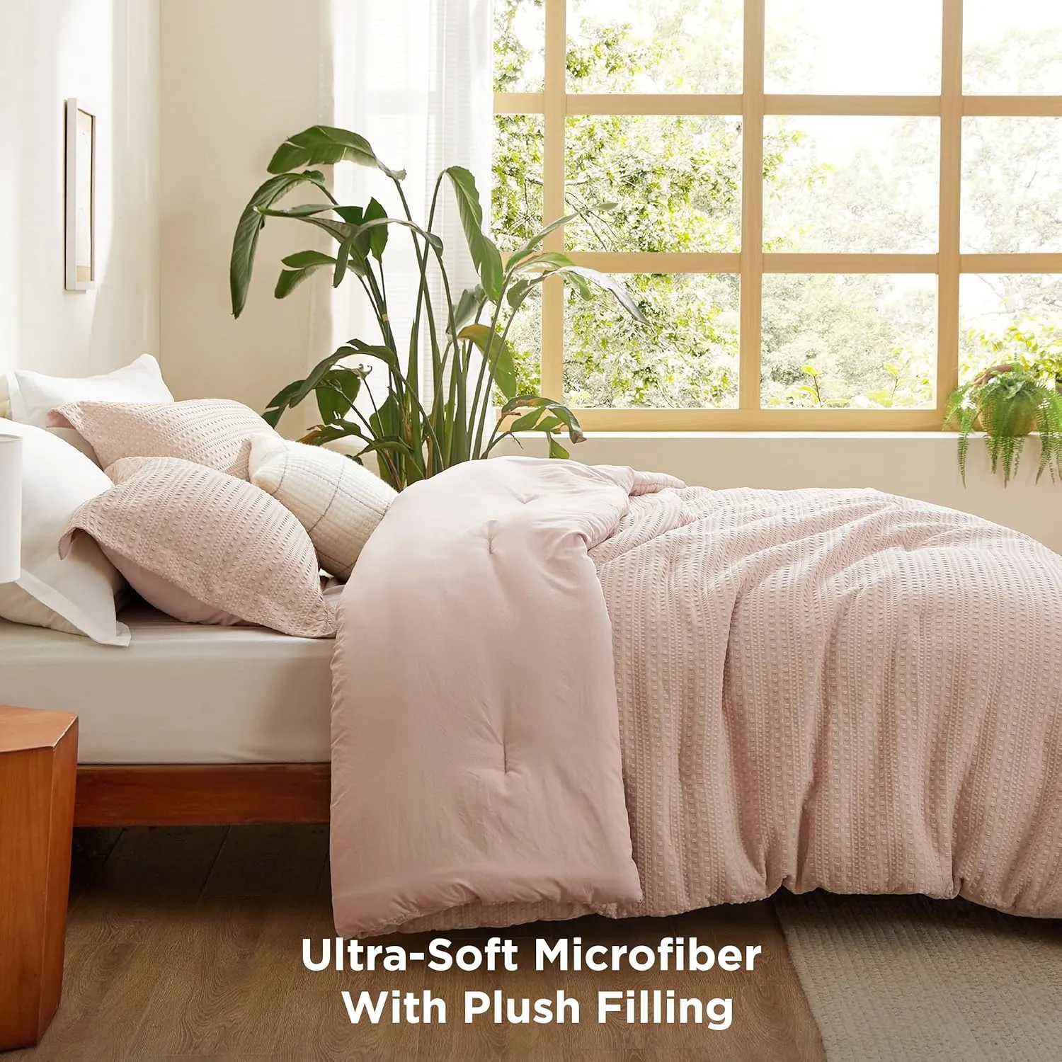 Bedsure Waffle Comforter Set Queen, Soft and Breathable Dusty Pink Bedding Comforter Set, 3 Pieces, 1 Waffle Weave Comforter (90"x90") and 2 Pillow Shams (20"x26" 2")