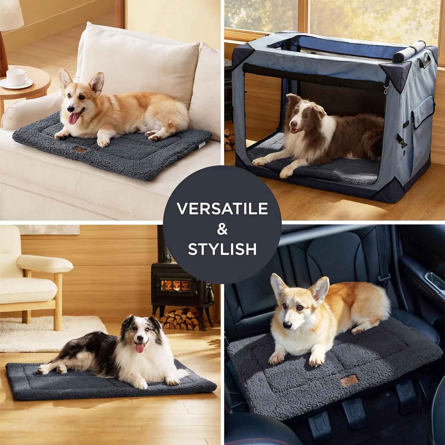 Bedsure Washable Dog Crate Bed for Extra Large Dogs, Reversible Foam Floor Dog Mat, Lightweight Travel Flat Pet Beds for Indoor & Outdoor Dogs (48" x 30", Dark Grey)