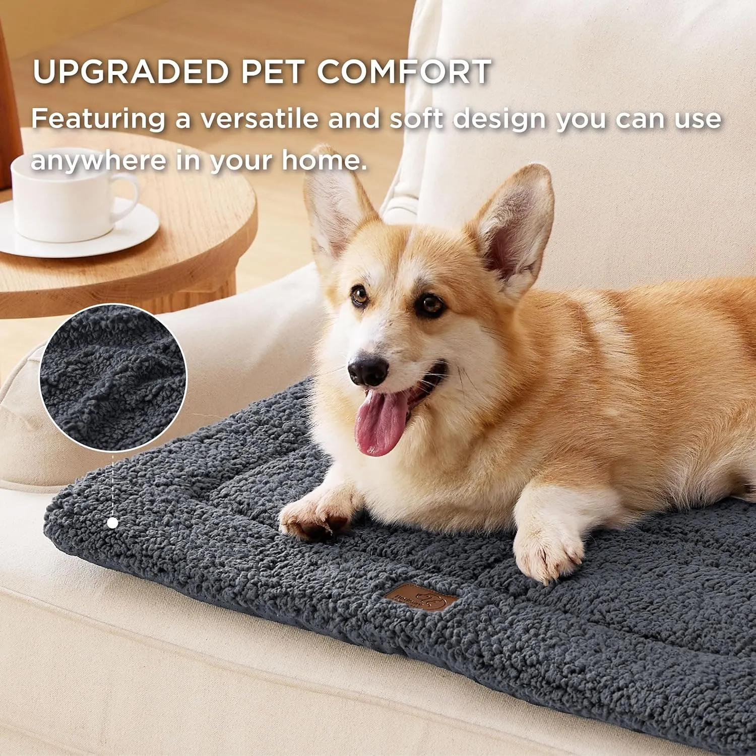 Bedsure Washable Dog Crate Bed for Extra Large Dogs, Reversible Foam Floor Dog Mat, Lightweight Travel Flat Pet Beds for Indoor & Outdoor Dogs (48" x 30", Dark Grey)