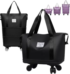 Beente | Kulken Travel Bag with Wheels, 2025 New Large Capacity Duffle Bag Universal Wheel Removable Foldable Suitcase (Black)