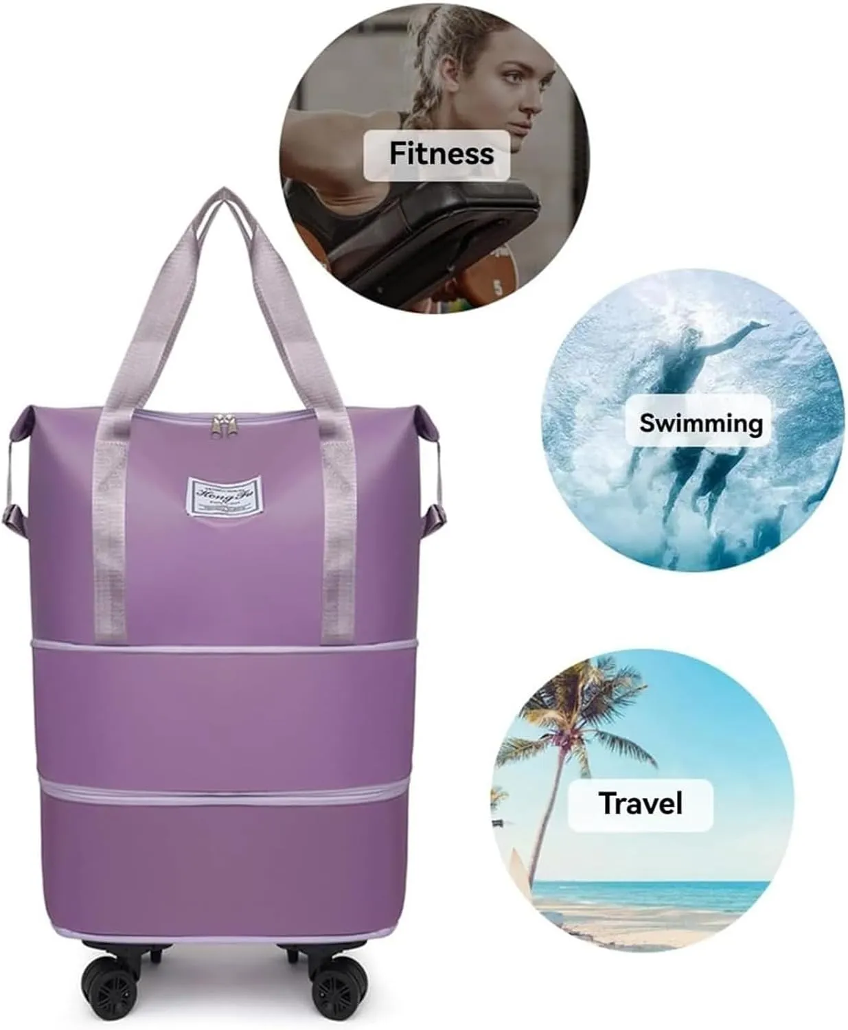 Beente Travel Bag with Wheels, 2025 New Large Capacity Beente Expandable Travel Bag, Universal Wheel Removable with Trolley Sleeve(Purple)