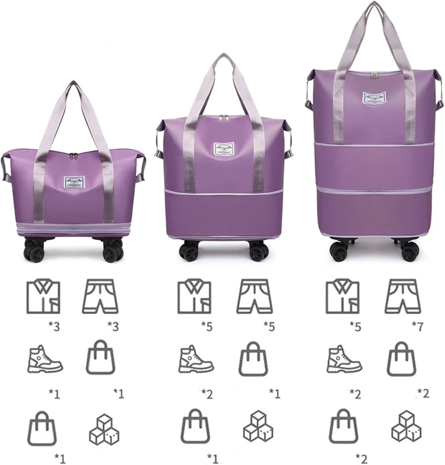Beente Travel Bag with Wheels, 2025 New Large Capacity Beente Expandable Travel Bag, Universal Wheel Removable with Trolley Sleeve(Purple)