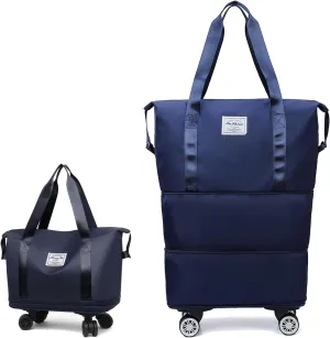 Beente Travel Bag With Wheels, 2025 New Large Capacity Travel Bag, Expandable Foldable Suitcase without Handle, Lightweight Durable Rolling Duffle Bag with Wheels (Blue)