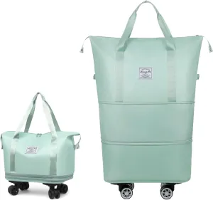 Beente Travel Bag With Wheels, 2025 New Large Capacity Travel Bag, Expandable Foldable Suitcase without Handle, Lightweight Durable Rolling Duffle Bag with Wheels (Green)