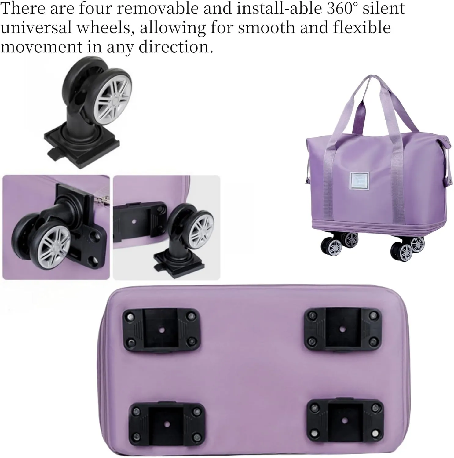 Beente Travel Bag With Wheels-2025 New Large Capacity Travel Bag-Universal Wheel Removable, Foldable Carry (Dark Purple)