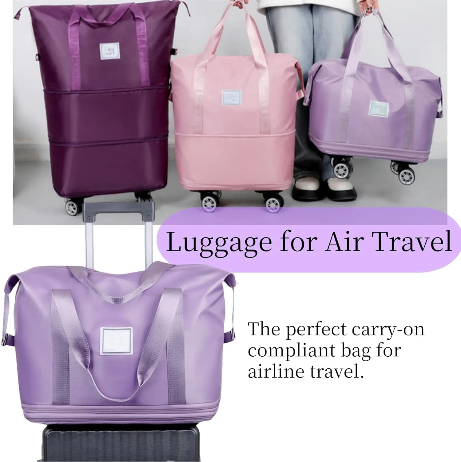 Beente Travel Bag With Wheels-2025 New Large Capacity Travel Bag-Universal Wheel Removable, Foldable Carry (Dark Purple)