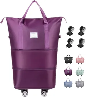Beente Travel Bag With Wheels-2025 New Large Capacity Travel Bag-Universal Wheel Removable, Foldable Carry (Dark Purple)