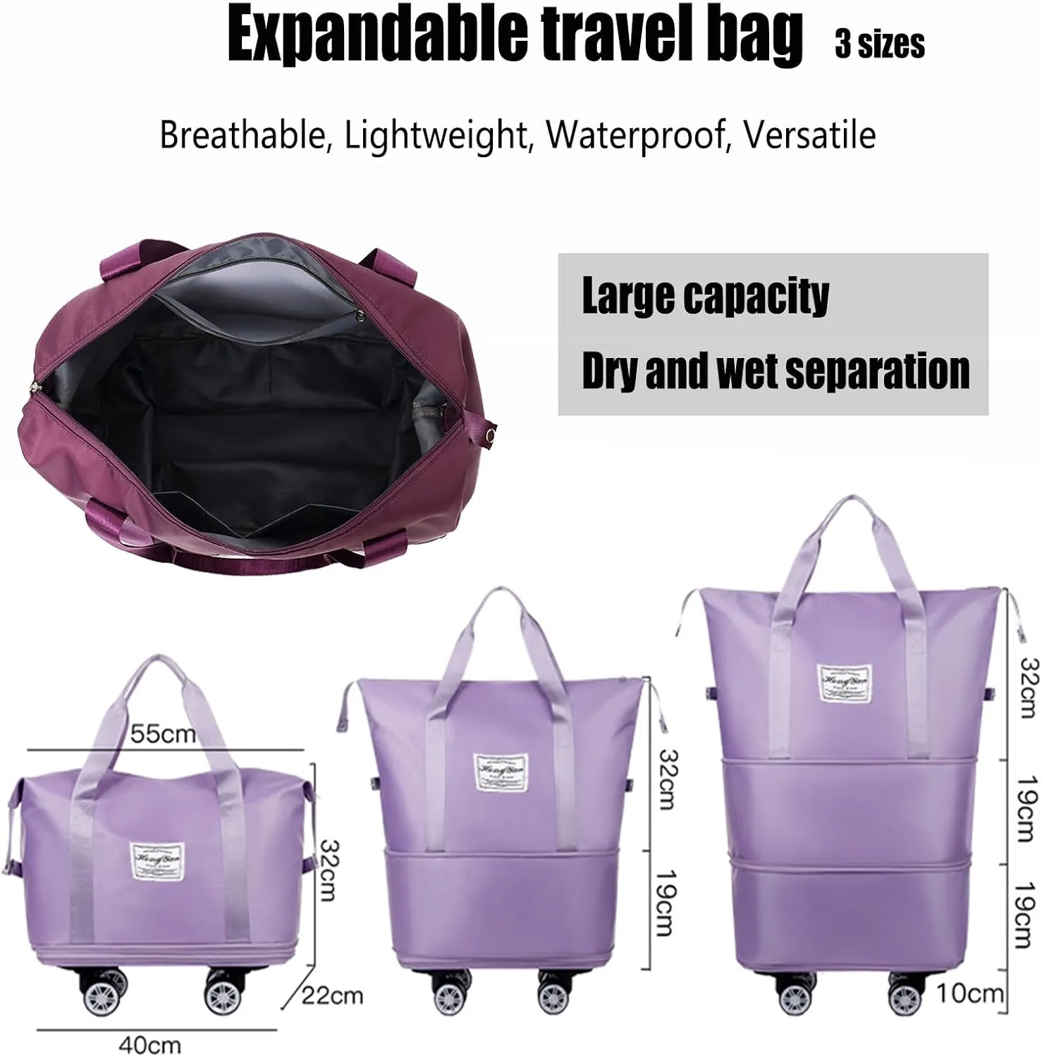 Beente Travel Bag With Wheels, 2025 New Large Capacity Travel Bag - Universal Wheel Removable Silent, Expandable Foldable Carry-On Luggage Bags, For Travel (Black)
