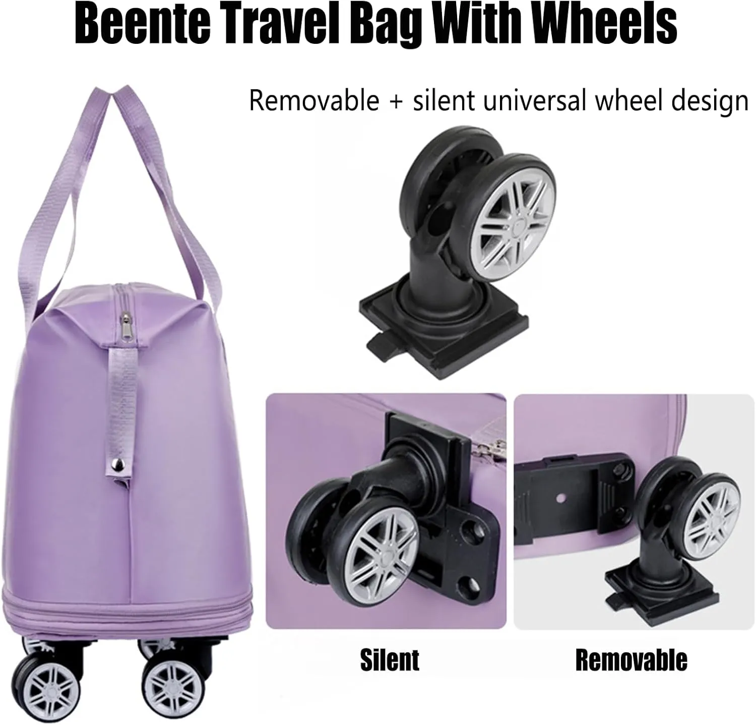Beente Travel Bag With Wheels, 2025 New Large Capacity Travel Bag - Universal Wheel Removable Silent, Expandable Foldable Carry-On Luggage Bags, For Travel (Black)