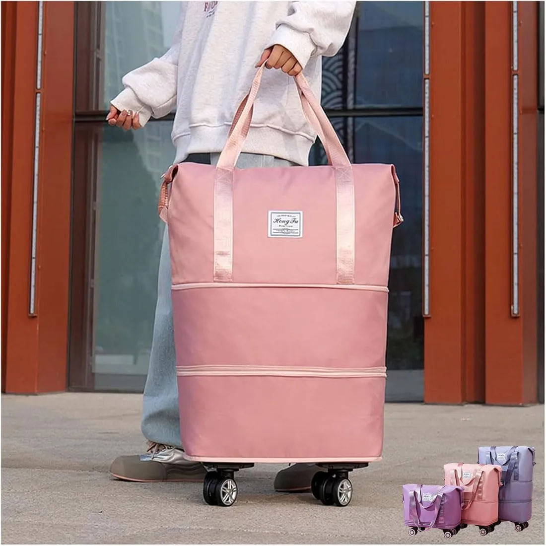 Beente Travel Bag With Wheels, Expandable Duffel 2025 New Large Capacity Travel Bag - Universal Wheel Removable (Dark Purple,No wheels)