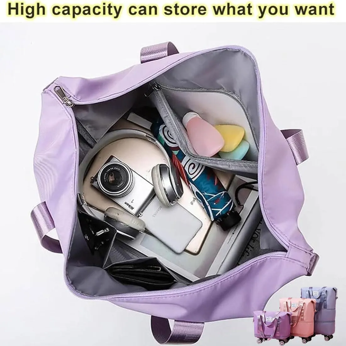 Beente Travel Bag With Wheels, Expandable Duffel 2025 New Large Capacity Travel Bag - Universal Wheel Removable (Dark Purple,No wheels)