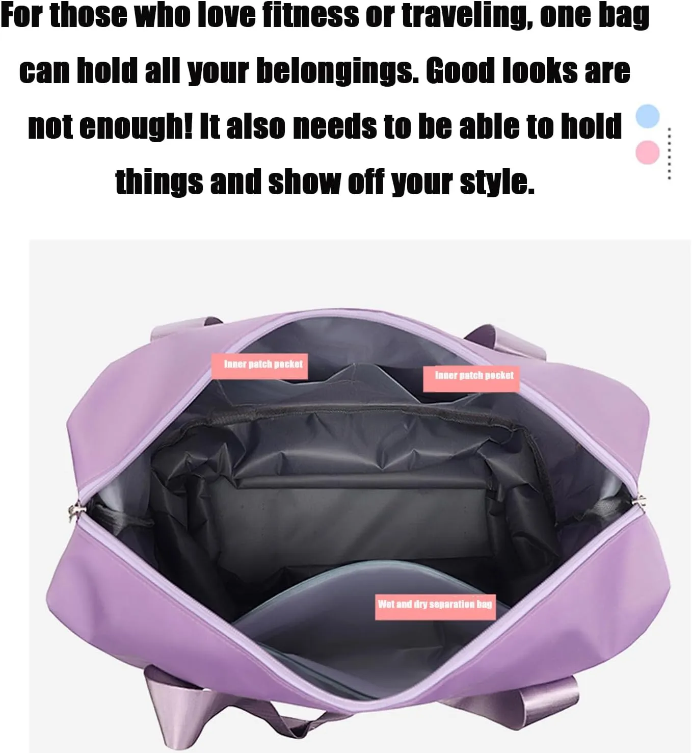 Beente Travel Bag with Wheels, Kulken Travel Bag with Removable Wheels, Universal Wheel Removable, Expandable Foldable (Light Purple)