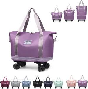 Beente Travel Bag with Wheels, Kulken Travel Bag with Removable Wheels, Universal Wheel Removable, Expandable Foldable (Light Purple)