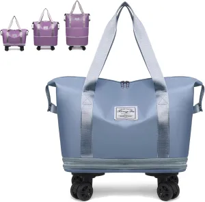 Beente Travel Bag With Wheels, Large Capacity Travel Bags Universal Wheel Removable, Large Expandable Foldable, Rolling with Wheels (Light Blue)