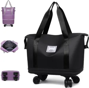 Beente/Pepepo/Kulken Expandable Travel Luggage Bag, Rolling Duffle Bag with Wheels and Handle (Black)