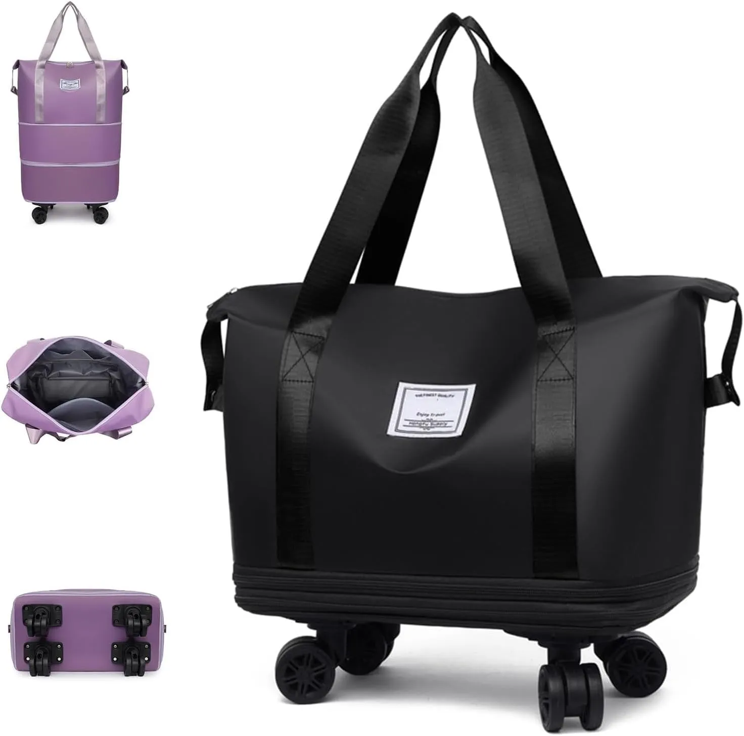 Beente/Pepepo/Kulken Expandable Travel Luggage Bag, Rolling Duffle Bag with Wheels and Handle (Black)