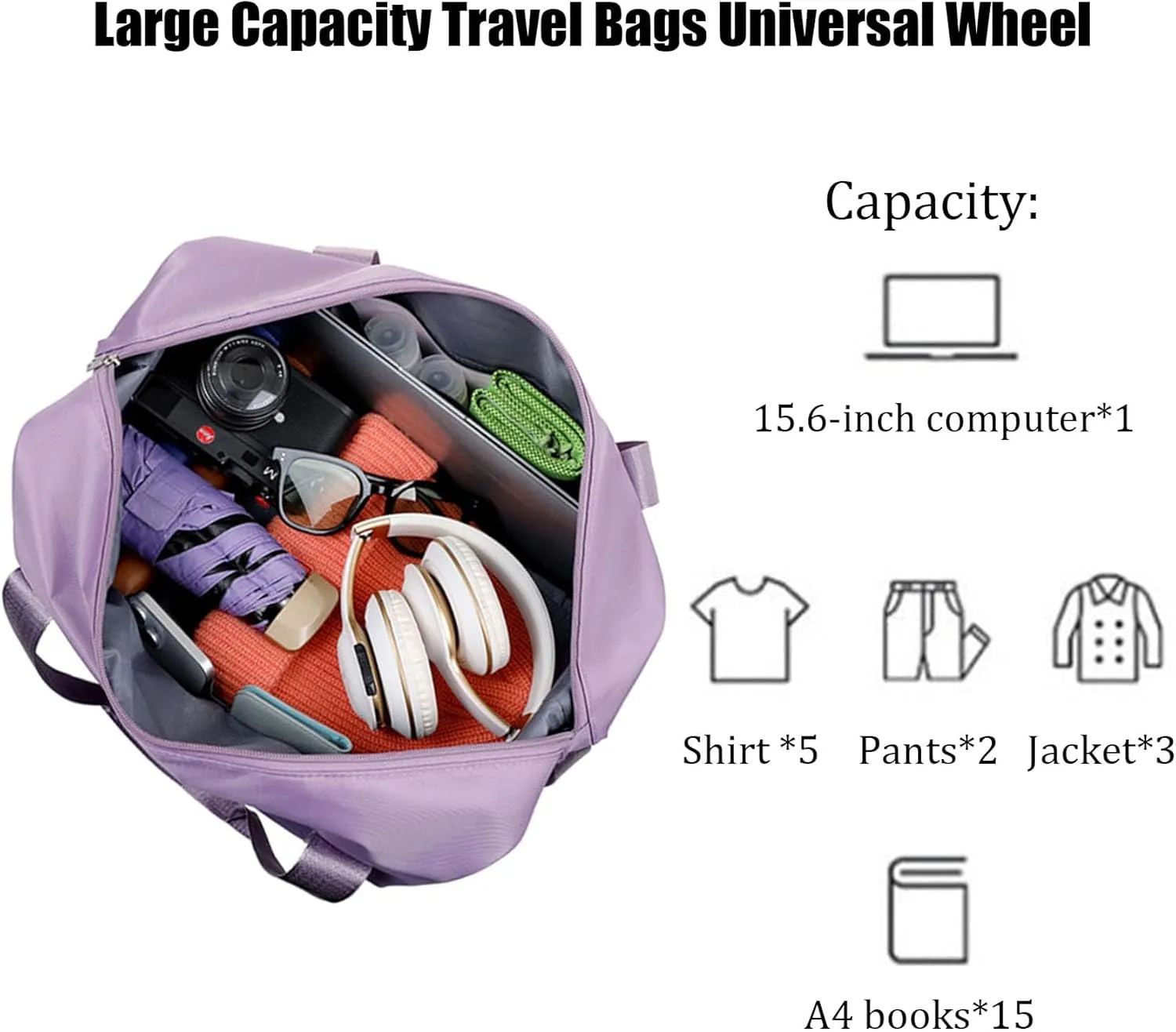 Beente/Pepepo/Kulken Travel Bag with Wheels, Large Capacity Travel Bag with Wheels (Black)