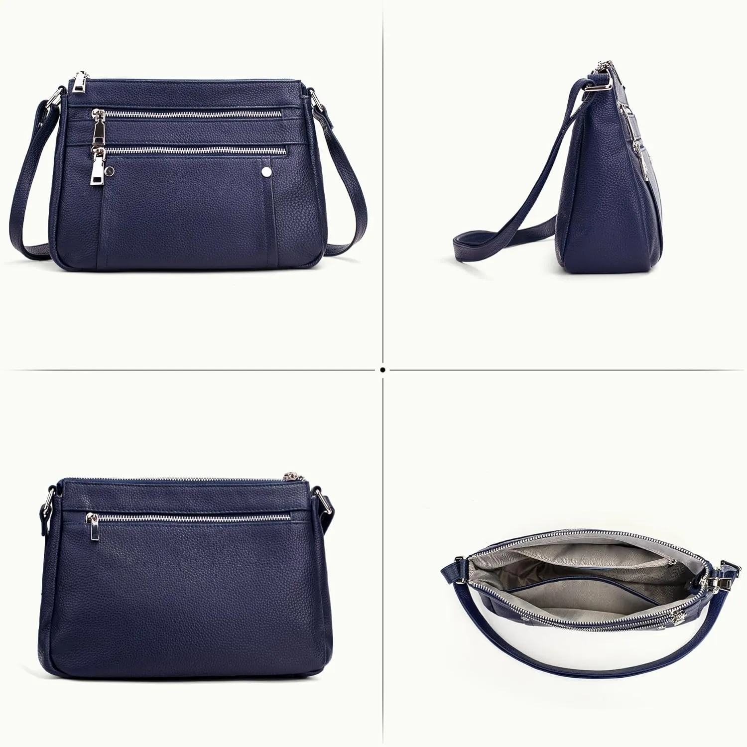 befen Genuine Leather Small Crossbody Bags Purses for Women Pocketbooks Shoulder Bag Satchel Purse with Multi Zipper Pockets