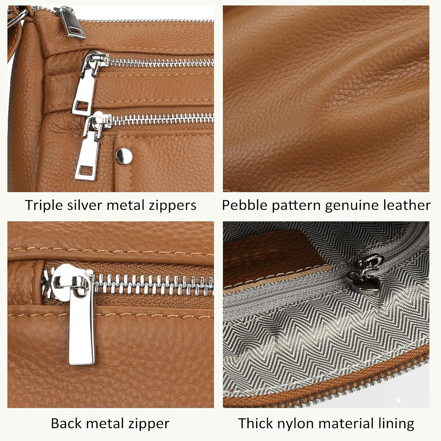 befen Genuine Leather Small Crossbody Bags Purses for Women Pocketbooks Shoulder Bag Satchel Purse with Multi Zipper Pockets