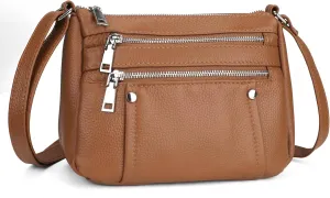 befen Genuine Leather Small Crossbody Bags Purses for Women Pocketbooks Shoulder Bag Satchel Purse with Multi Zipper Pockets