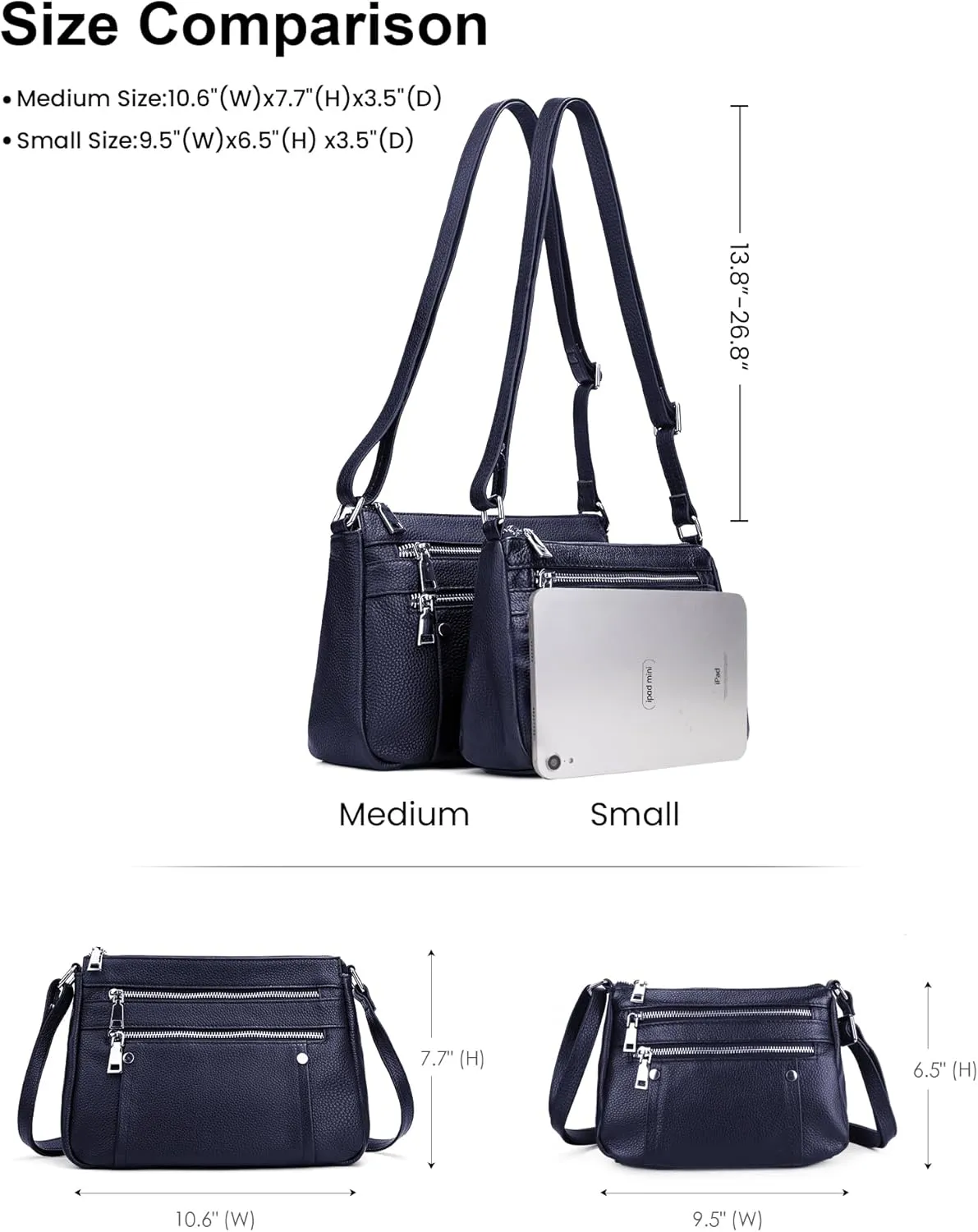 befen Genuine Leather Small Crossbody Bags Purses for Women Pocketbooks Shoulder Bag Satchel Purse with Multi Zipper Pockets