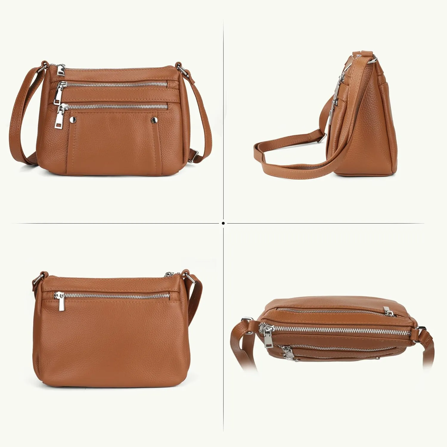 befen Genuine Leather Small Crossbody Bags Purses for Women Pocketbooks Shoulder Bag Satchel Purse with Multi Zipper Pockets